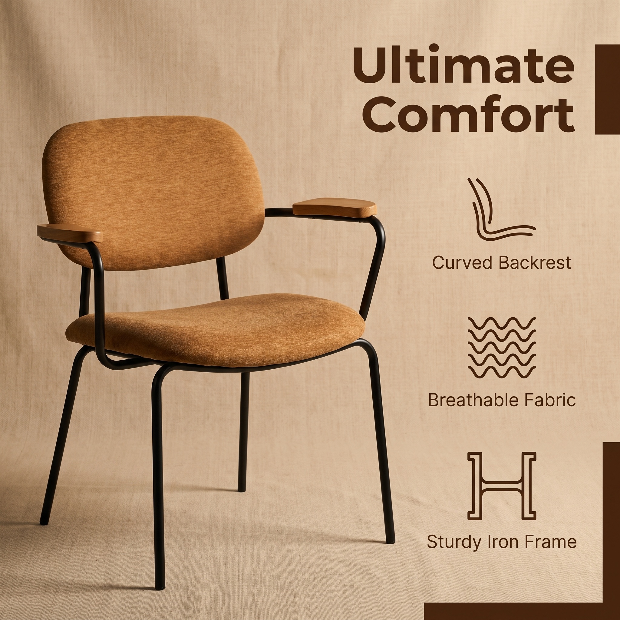 Wood Armrest Upholstered Dining Chair 1