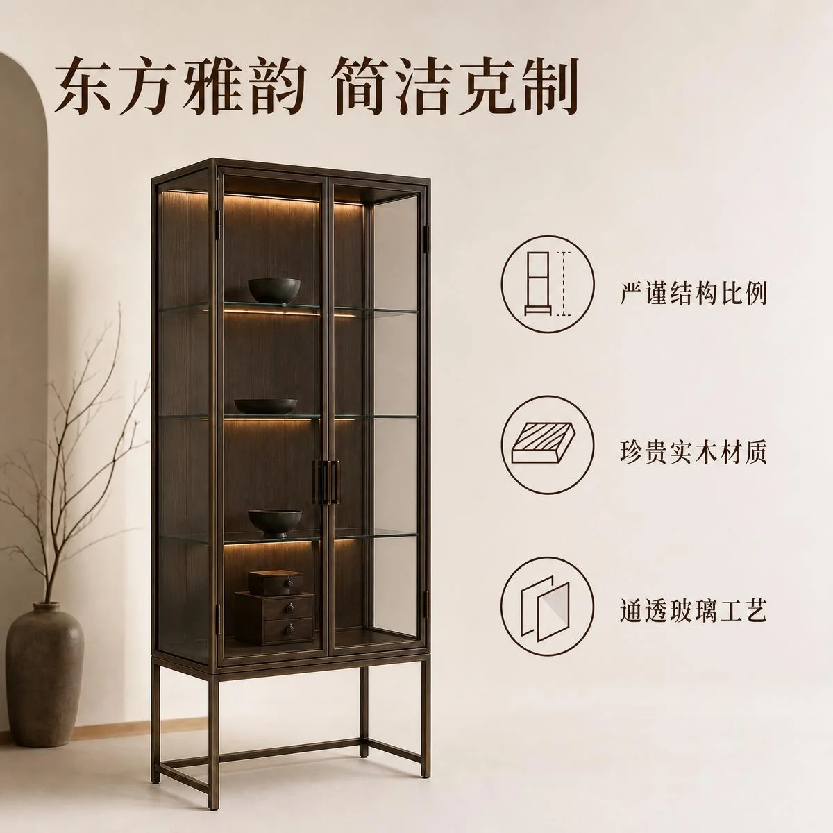 LOAFI MOXU Bronze-tone Glass Display Cabinet · Design highlights