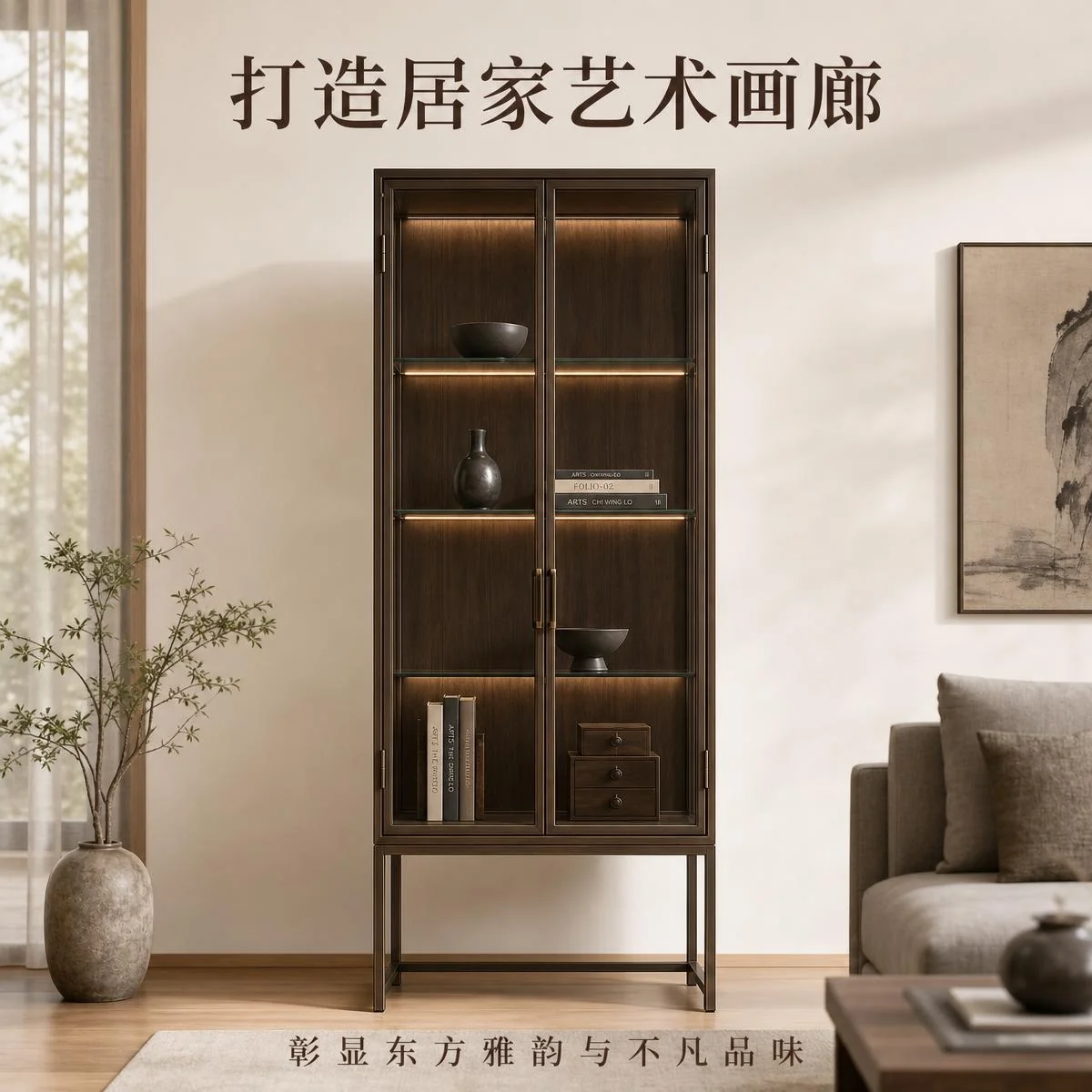 LOAFI MOXU Bronze-tone Glass Display Cabinet · Multiple views