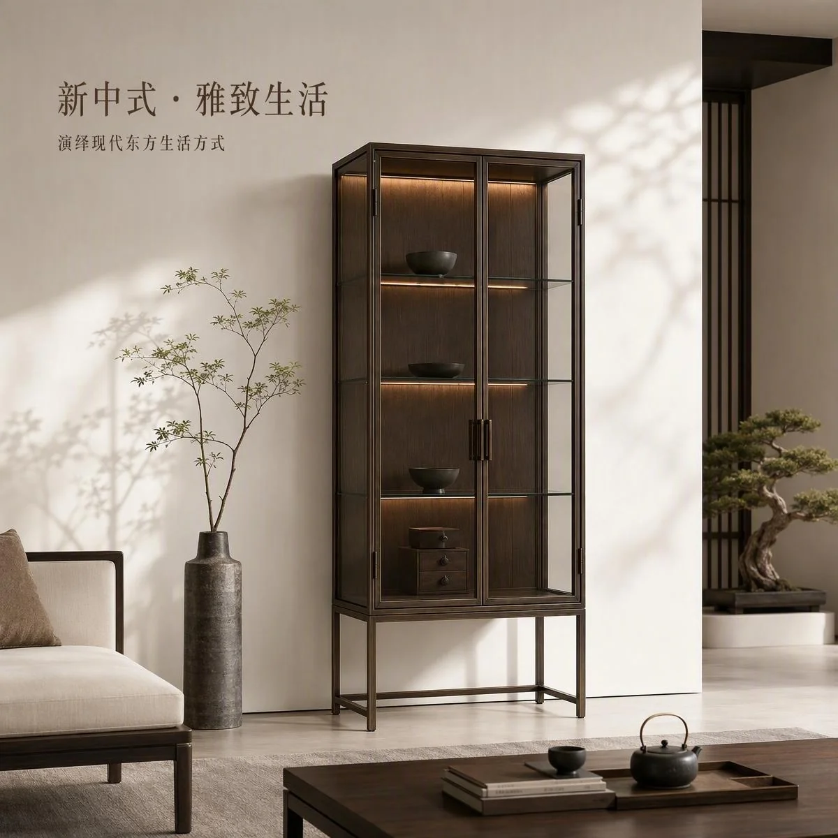 LOAFI MOXU Bronze-tone Glass Display Cabinet · Everyday living