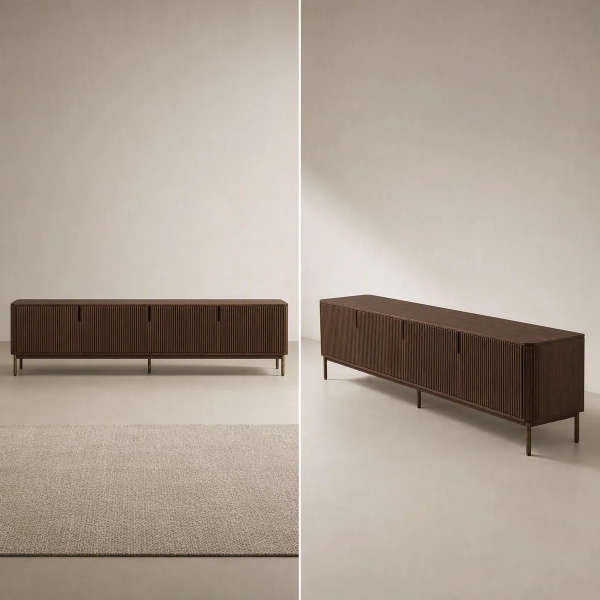 LOAFI MOXU Fluted Walnut Media Console · Room context