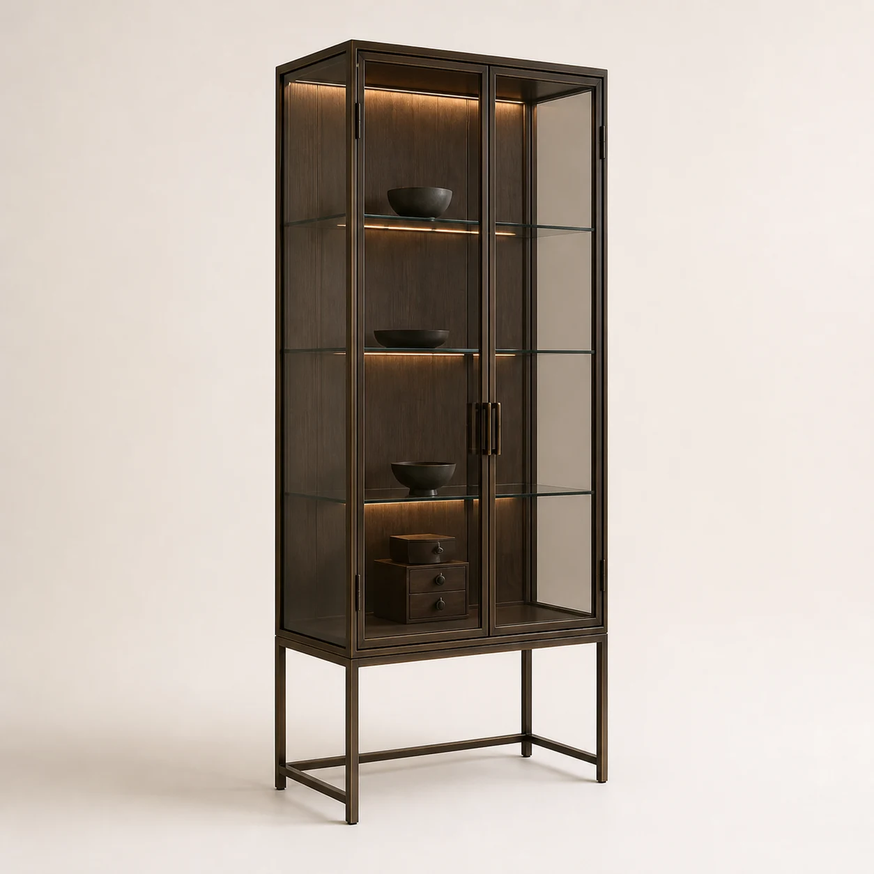 Bronze-tone Glass Display Cabinet