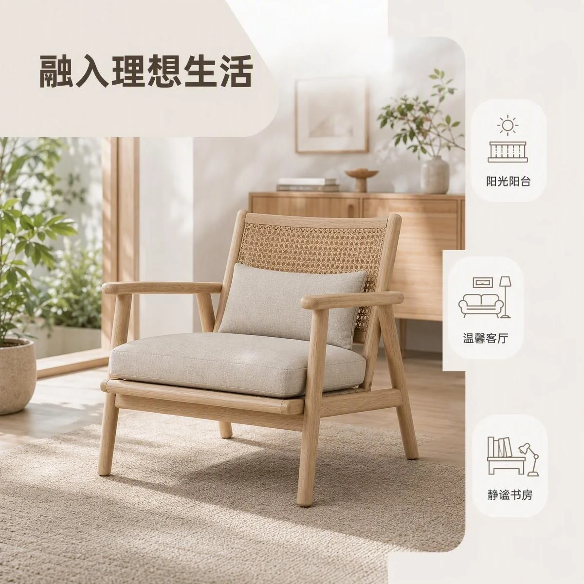 LOAFI NEST Cane-back Lounge Chair · Room context