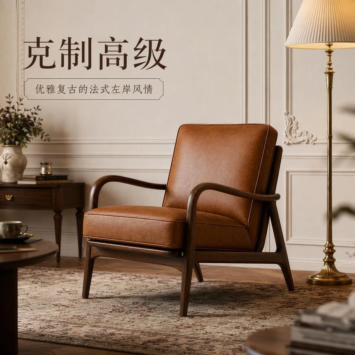 LOAFI RIVE Walnut & Leather Lounge Chair · Room context