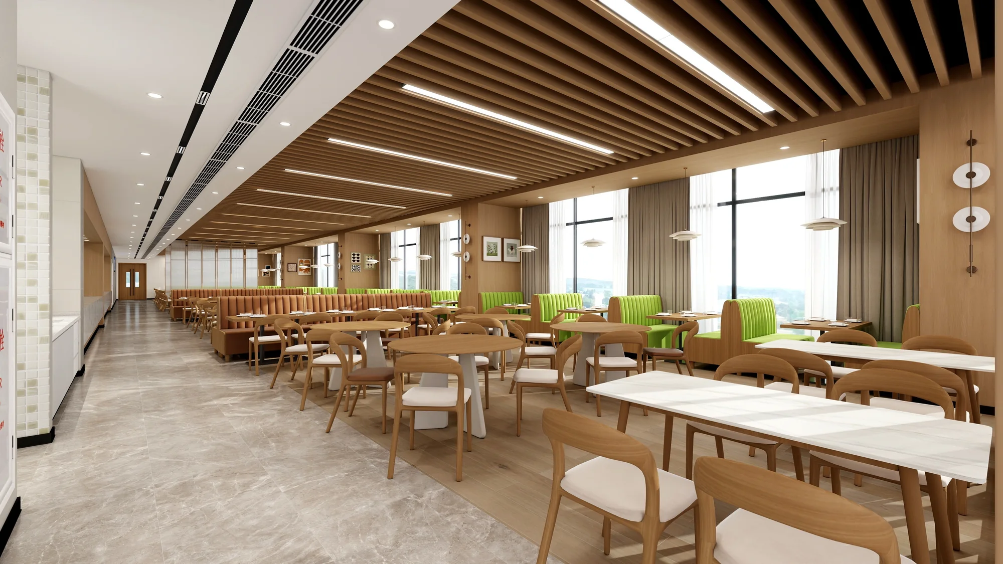 Hangzhou Vocational & Technical College Cafeteria — Warm-toned dining area